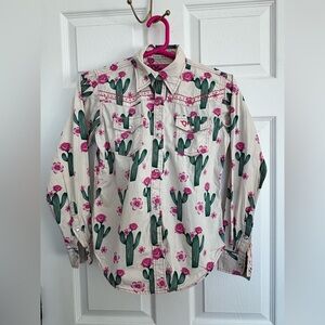 Size 10-12 Cowgirl Hardware western shirt long sleeve cactus print rhinestone